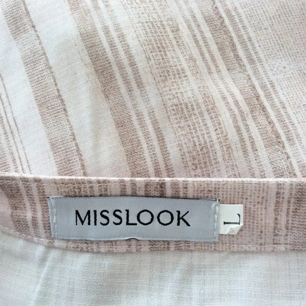 Misslook Beige Striped Cotton Blouse Tunic Top Size Large NWOT